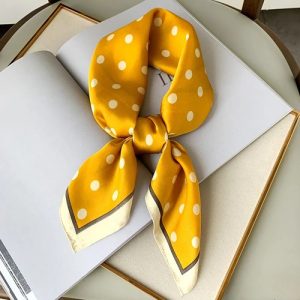 Foulard Carré Jaune Moutarde à Pois