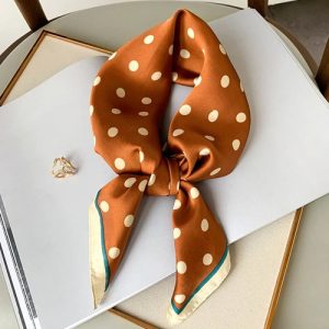 Foulard Carré Marron à Pois