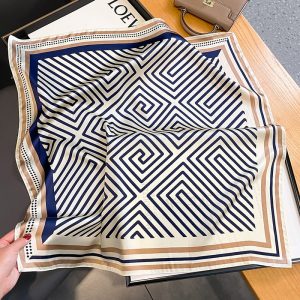 Foulard En Soie Femme Beige et bleu
