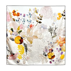 Foulard blanc floral femme soie