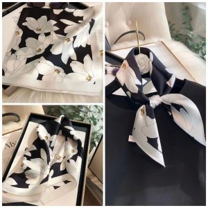 Foulard Fleuri Noir Blanc