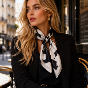 Foulard Fleuri Noir & Blanc – Bénédicte