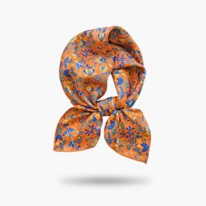 Carré en Soie Orange Safran Fleuri – Fiona