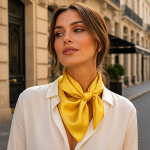 Foulard Satin Jaune Camélia