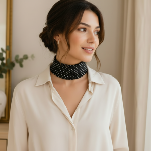 Foulard à Pois en Soie Noir Amélie