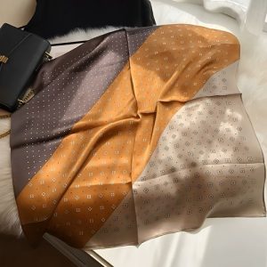 Foulard Carré Marron à Pois Femme