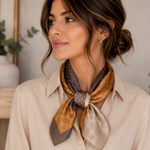 Foulard Satin Marron – Pois Chic