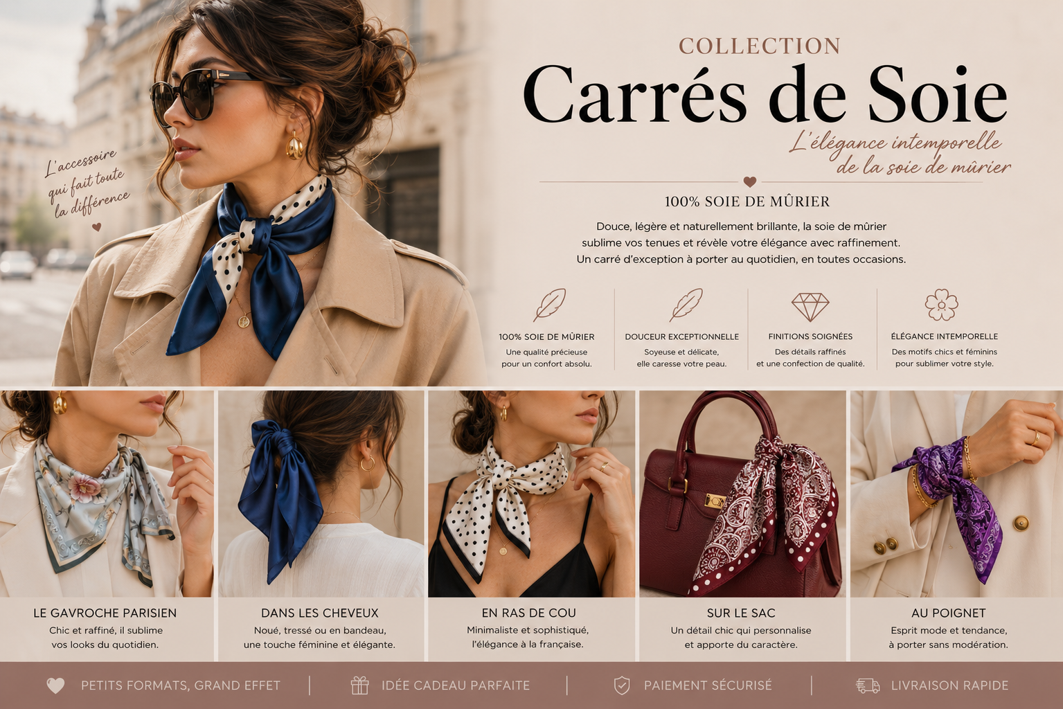 Foulard en soie : comment reconnaître une vraie soie naturelle ? 10 Carrés de Soie Douceur et Raffinement Absolu