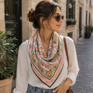 Carré de soie rose fleuri Éléonore
